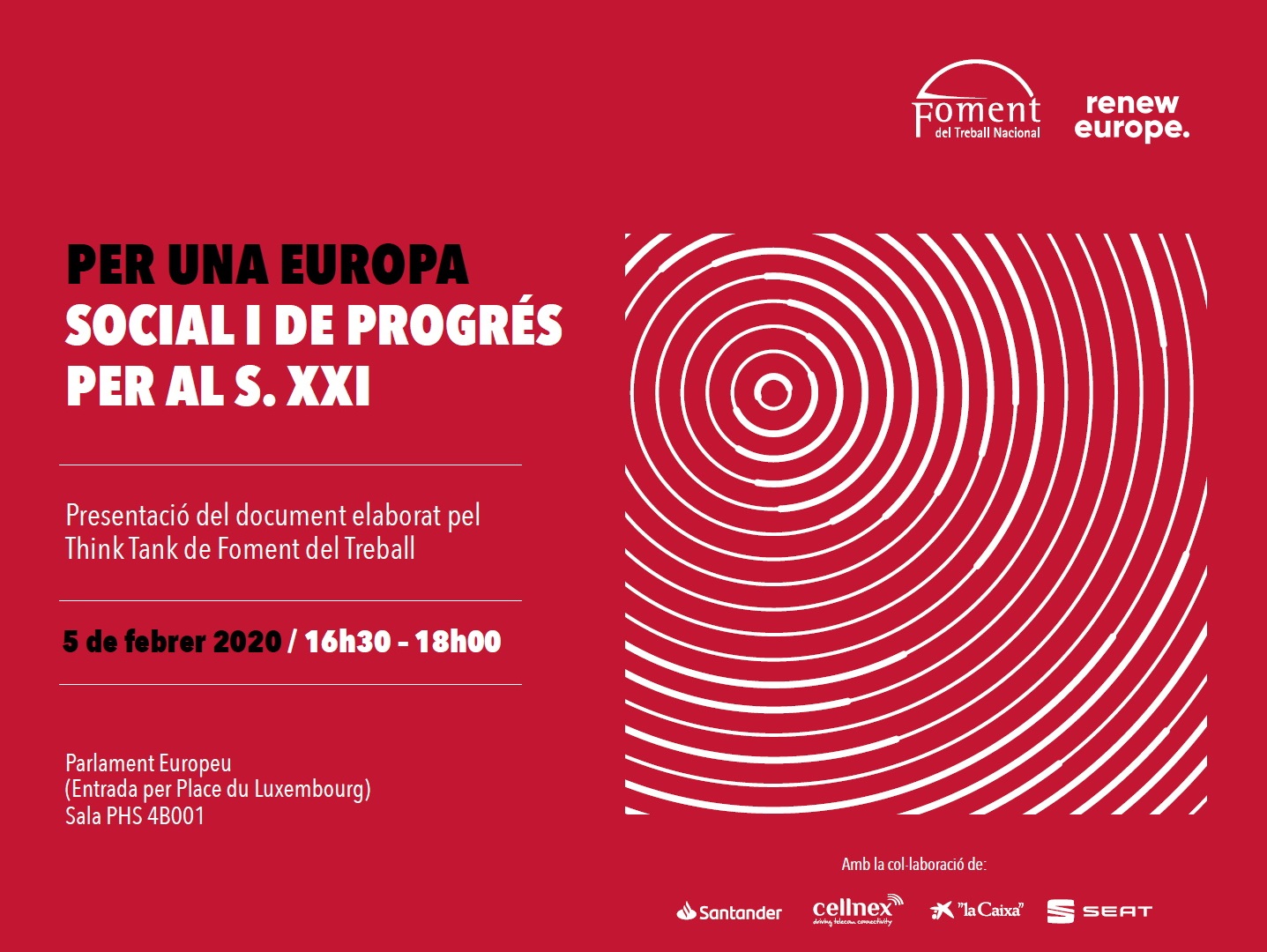 Foment presentarà l’informe “Per una Europa social i de progrés per al S. XXI” en el Parlament Europeu de Brussel·les